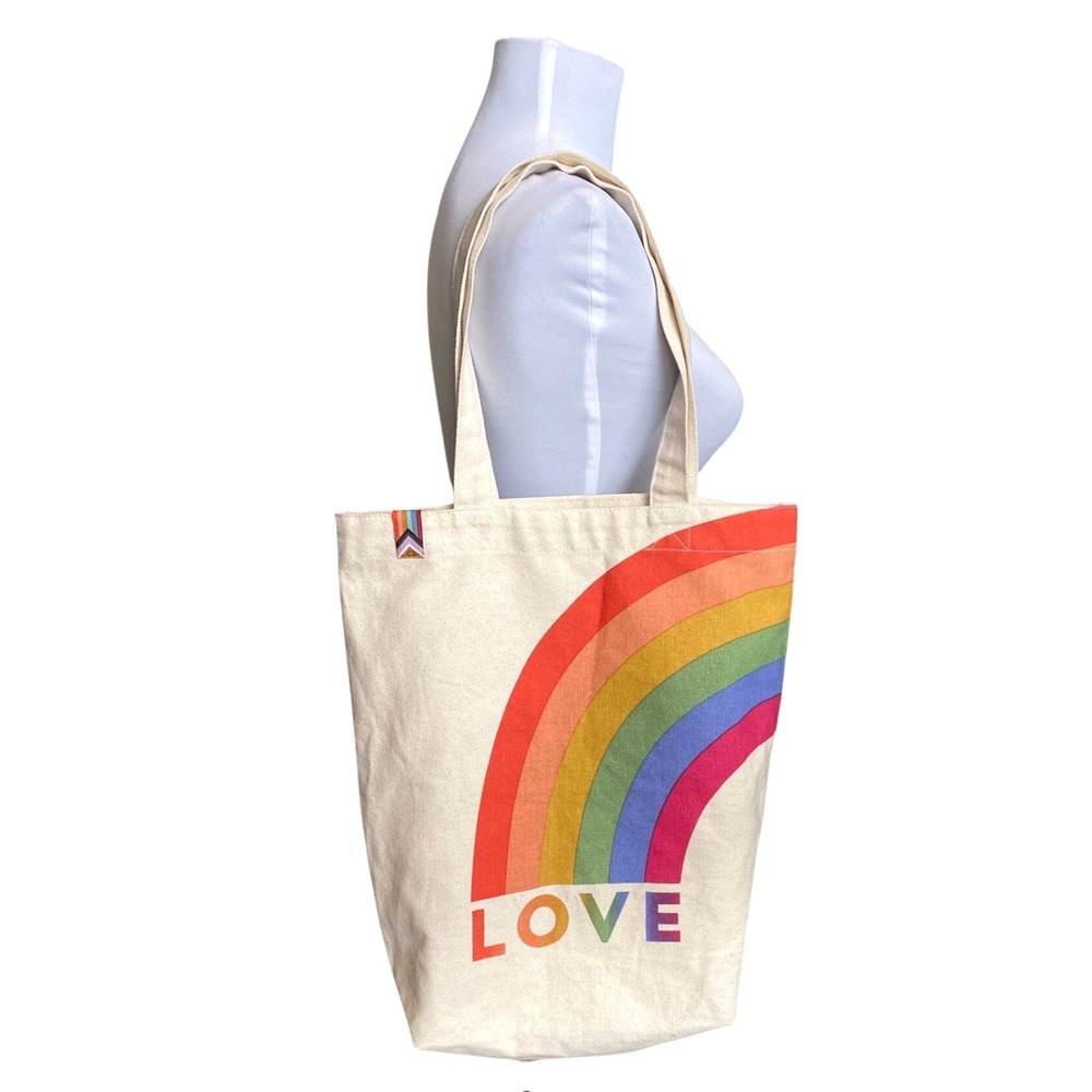 DANICA JUBILEE Love is Love Canvas Tote Book Bag‎ Rainbow Pride Natural Reusable
